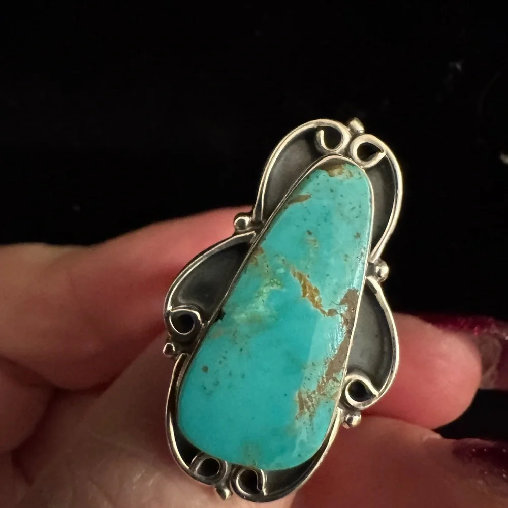 Genuine Turquoise and Sterling Silver‎ Ring